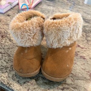Minnetonka Tan Kids Boots with Faux Fur